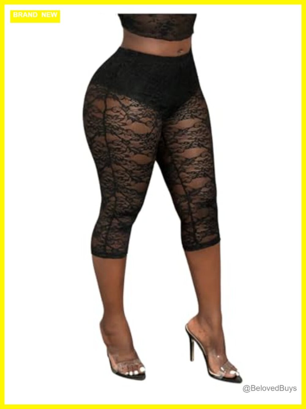 Lace Capri Leggings High Waist See Through Cropped Pants